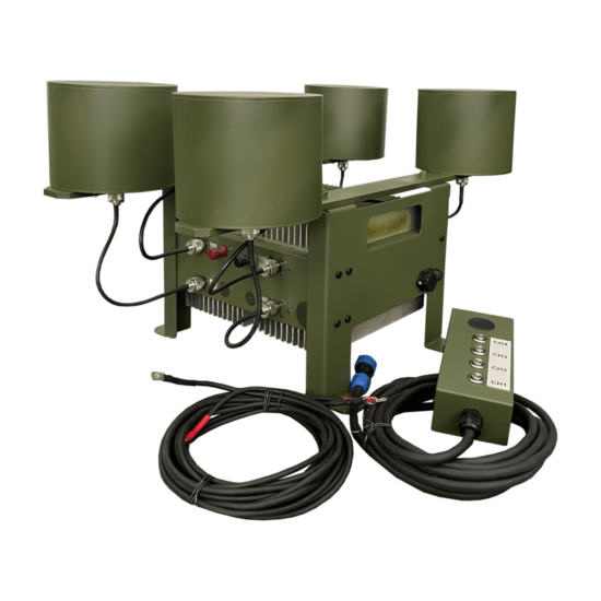 Saqribs 4 portable electronic warfare (EW) device (four-band, 650-750 MHz, 750-850 MHz, 850-950 MHz, 950-1,050 MHz)